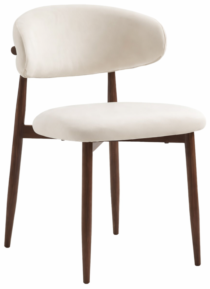 Chaise de salle à manger design revêtement en tissu beige et pieds en acier effet noyer L.57 x P.50 x H.78 cm collection LUNO