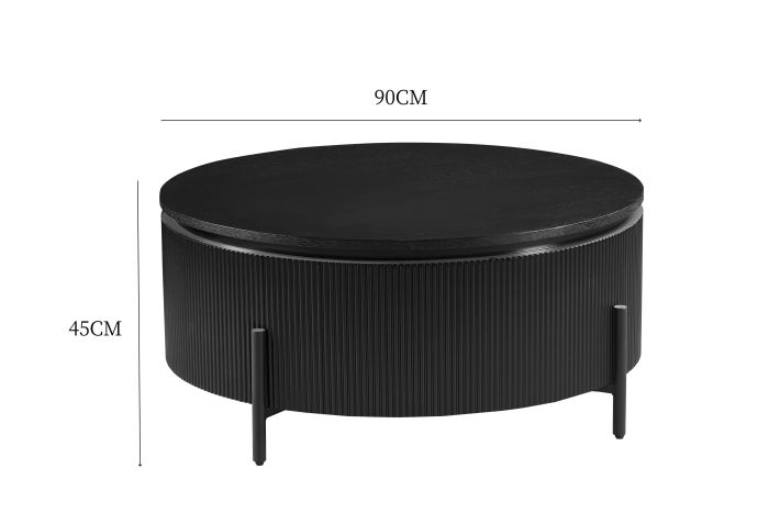 Table basse ronde design plateau en MDF Veneer et pieds en acier coloris Noir D.90 x H.43 cm collection GUSTA