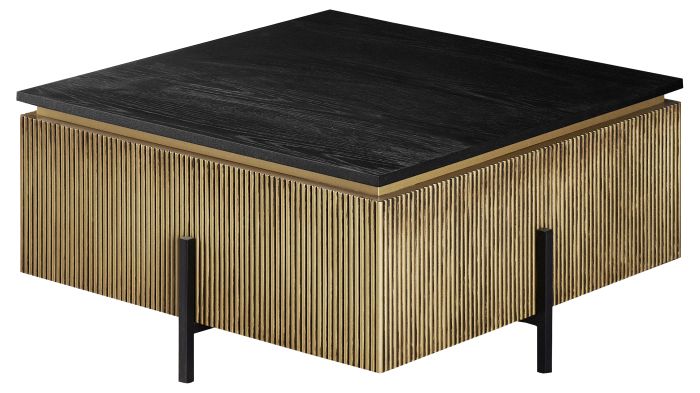 Table basse design plateau en MDF Veneer et pieds en acier coloris Noir et Doré L.90 x P.90 x H.43 cm collection GUSTA