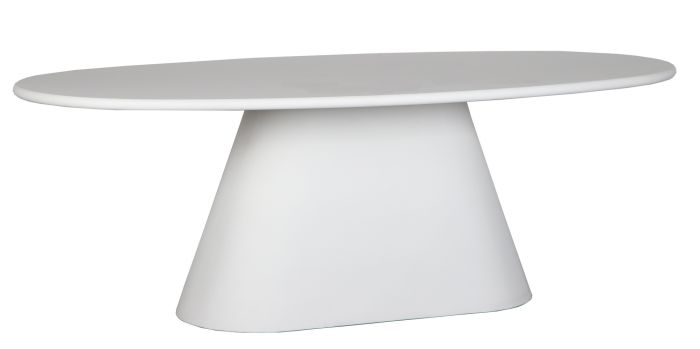 Table de salle à manger design ovale en bois mdf et microciment coloris blanc L.220 x P.110 x H.76 cm collection AOSTA