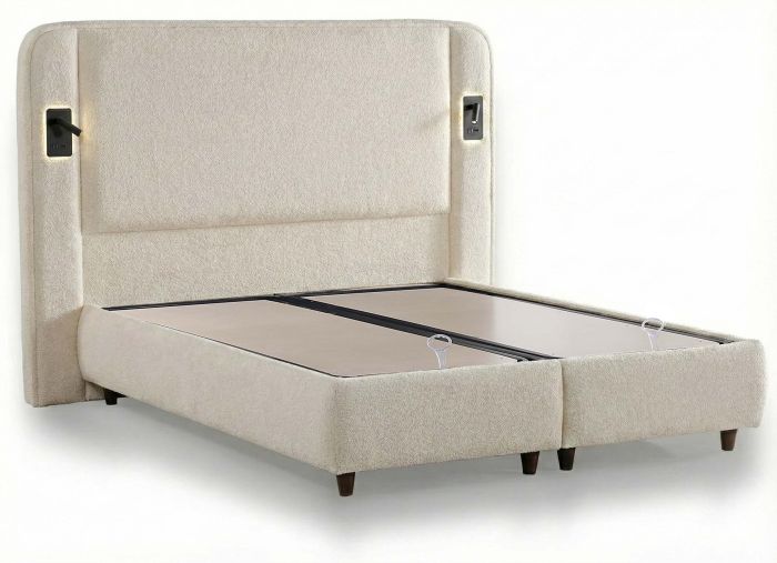 Lit coffre 160x200 cm design en bois mdf coloris crème collection LAURA