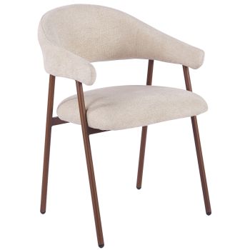 Designer dining chair with beige fabric upholstery and walnut-effect steel legs, W.56 x D.58.5 x H.81 cm, ASPEN collection
