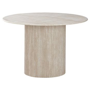 Round designer dining table with artificial marble top and beige MDF legs, D.120 x H.76 cm, DEBRA collection