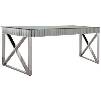 Designer dining table with mirrored top and polished stainless steel base, L. 180 x W. 90 x H. 76 cm, GALA collection