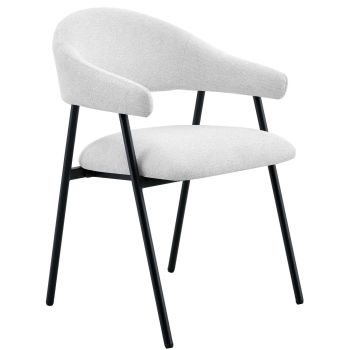 Designer dining chair with white fabric upholstery and black steel legs, W.56 x D.58.5 x H.81 cm, ASPEN collection