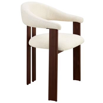 Designer dining chair with beige fabric upholstery and walnut-effect steel legs, W.58 x D.56 x H.81 cm, SAKURA collection