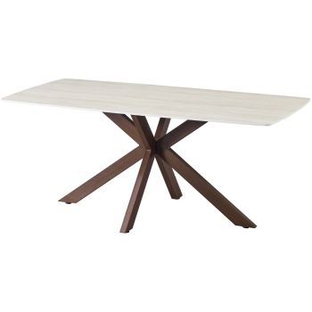 Designer dining table with beige scratch-resistant ceramic top and walnut-effect metal legs, L.180 x W.90 x H.76 cm, ONTARIO collection