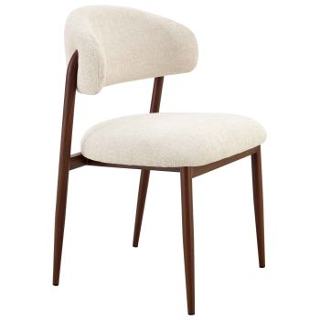 Designer dining chair with beige fabric upholstery and walnut-effect steel legs, W.53 x D.59 x H.82 cm, MARBELLA collection
