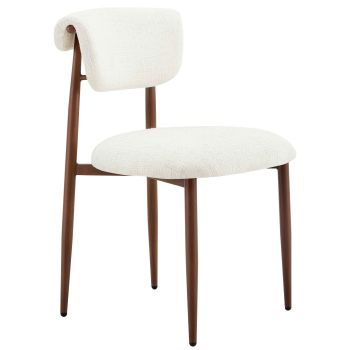 Designer dining chair with beige fabric upholstery and walnut-effect steel legs, W.48 x D.58.5 x H.80.5 cm, RAVELLO collection