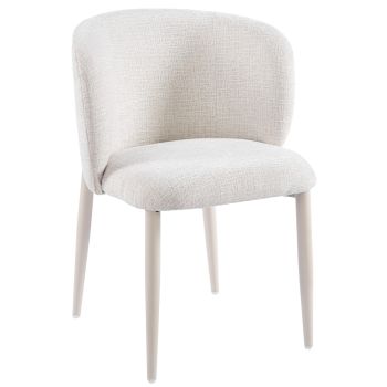 Designer dining chair upholstered in pearl white fabric and walnut-effect steel legs, W.61 x D.61 x H.82 cm, CAPRI collection