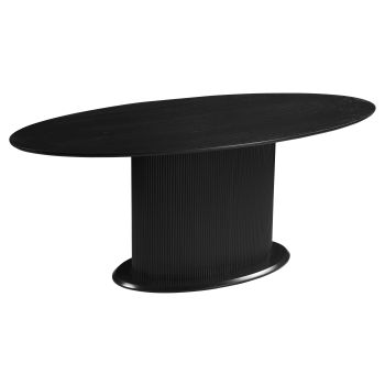 Oval designer dining table with black veneered MDF top and legs, L.200 x W.100 x H.76 cm, FLORA collection