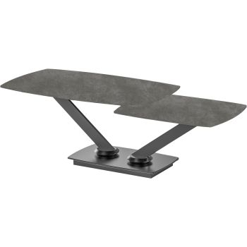 Extendable designer coffee table with a light grey sintered stone top and black steel legs. L.100-146 x D.60 x H.45 cm, ALISHA collection