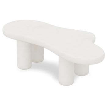 MILA collection designer coffee table in MDF wood with white concrete-effect lacquer finish, L.130 x D.65 x H.42 cm