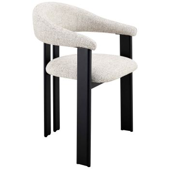 Designer dining chair with beige fabric upholstery and black steel legs, W.58 x D.56 x H.81 cm, SAKURA collection