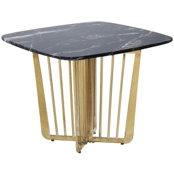 Designer side table with black marble top and gold steel base, W 65 x D 65 x H 52 cm, FASTRO collection