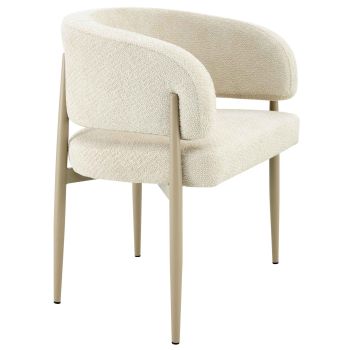 Designer dining chair with beige fabric upholstery and beige steel legs, W.65 x D.54 x H.78 cm, LOTUS collection