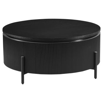 Round designer coffee table with MDF veneer top and black steel legs, D.90 x H.43 cm, GUSTA collection