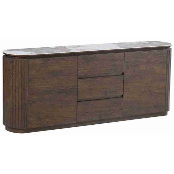 MAYFAIR collection designer sideboard in walnut-colored MDF with a ceramic top (W 200 x D 40 x H 80 cm).