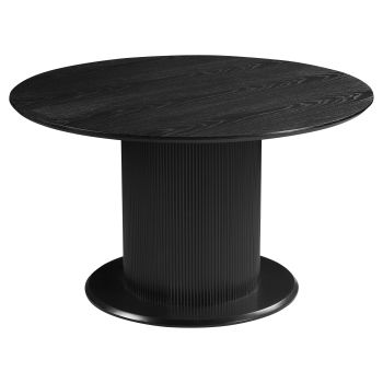 Round designer dining table with black veneered MDF top and legs, D.130 x H.76 cm, FLORA collection