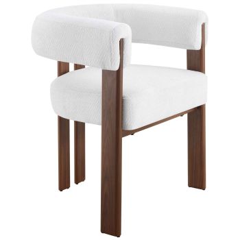 Designer dining chair with white fabric upholstery and walnut-effect steel legs, W.66 x D.56 x H.76 cm, MIMOSA collection