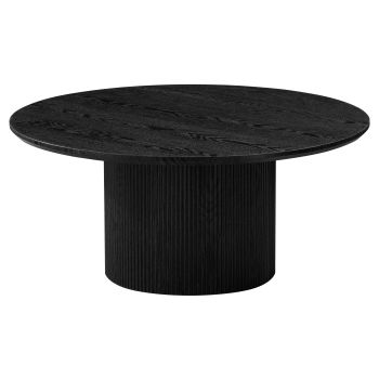 Round designer coffee table with veneered MDF top and veneered MDF legs in black, D.100 x H.45 cm, WILMA collection