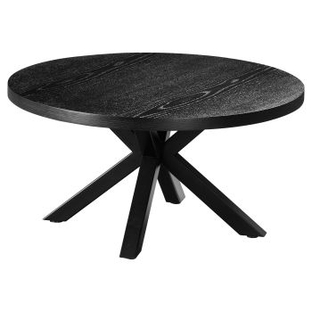 Round designer coffee table with MDF veneer top and black steel legs, D.90 x H.45 cm, ELIZA collection