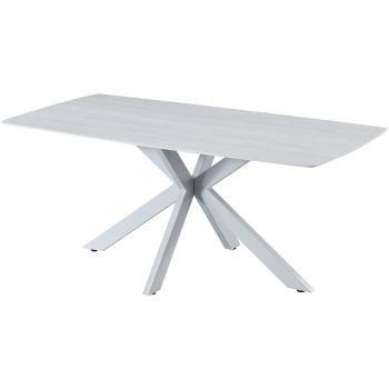Designer dining table with white scratch-resistant ceramic top and white metal legs, L.180 x W.90 x H.76 cm, ONTARIO collection