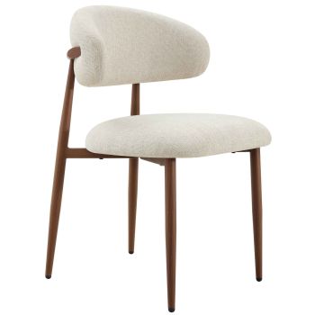 Designer dining chair with beige fabric upholstery and walnut-effect steel legs, W.57 x D.58 x H.82 cm, MAGNOLIA collection