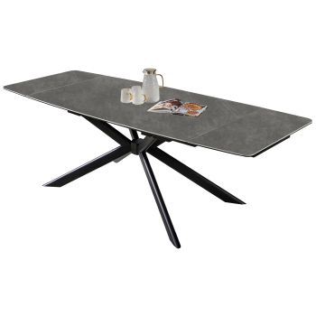 Extendable designer dining table with a grey artificial marble top and black steel legs. L.160-240 x W.90 x H.75 cm, ALESHA collection