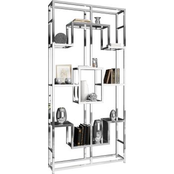 ZANOTTI collection designer bookcase in steel and silver-colored glass, W 108 x D 30 x H 230 cm