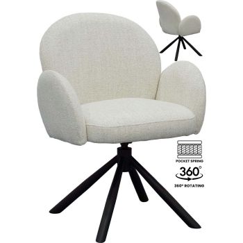 Designer dining chair with white fabric upholstery and black steel legs, W66 x D62 x H83.5 cm, SARAHA collection