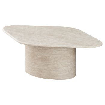 Designer coffee table with artificial marble top and beige MDF legs, L.130 x D.80 x H.35 cm, DEBRA collection