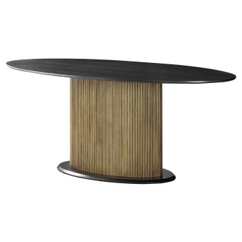 Oval designer dining table with a black and gold veneered MDF top and legs, L.200 x W.100 x H.76 cm, FLORA collection