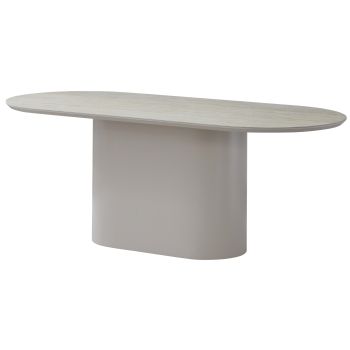 HARLEM collection designer oval dining table with a beige ceramic top and beige MDF legs, W 200 x D 90 x H 76 cm