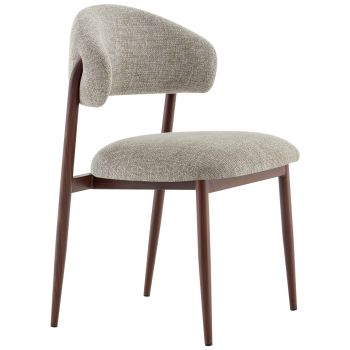 Designer dining chair with taupe fabric upholstery and walnut-effect steel legs, W.53 x D.59 x H.82 cm, MARBELLA collection