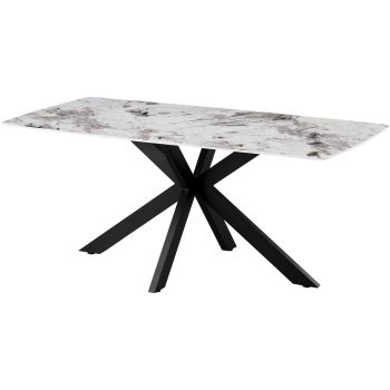 Designer dining table with scratch-resistant white and beige ceramic top and black metal legs, L.180 x W.90 x H.76 cm, ONTARIO collection