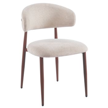 Designer dining chair with taupe fabric upholstery and walnut-effect steel legs, W.57 x D.58 x H.82 cm, MAGNOLIA collection