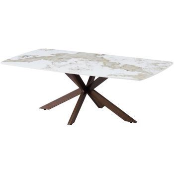 Designer coffee table with scratch-resistant ceramic top in beige and pandora colors and walnut-effect metal legs, L.130 x D.70 x H.45 cm, ONTARIO collection