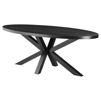 Oval designer dining table with MDF veneer top and black steel legs, L.200 x W.100 x H.76 cm, ELIZA collection