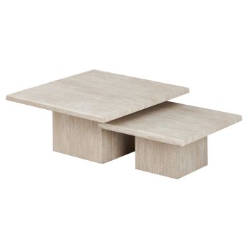 Nesting coffee table with a designer finish, artificial marble top and beige MDF legs. W.80/60 x D.80/60 x H.35.5/28 cm. DEBRA collection.
