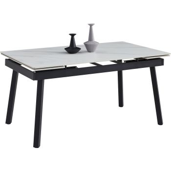 Designer dining table with ceramic top and steel legs in black and white, L.150/210 x W.90 x H.76 cm, NIKOS collection