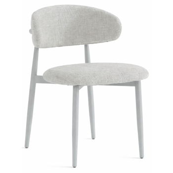 Designer dining chair with cream fabric upholstery and white steel legs, W.57 x D.50 x H.78 cm, LUNO collection