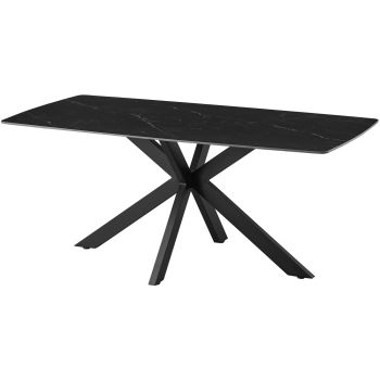 Designer dining table with black scratch-resistant ceramic top and black metal legs, L.180 x W.90 x H.76 cm, ONTARIO collection