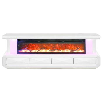 Designer TV unit with integrated artificial fireplace in MDF wood and white mirror, W.200 x D.40 x H.70 cm, CLEO collection