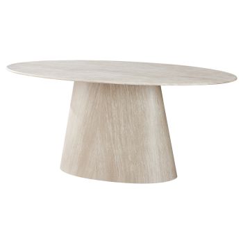 Oval designer dining table with artificial marble top and beige MDF legs, L.200 x W.100 x H.76 cm, DEBRA collection