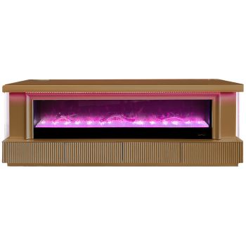 LOLA collection designer TV unit with integrated artificial fireplace, made of MDF wood and bronze mirror, W200 x D40 x H70 cm