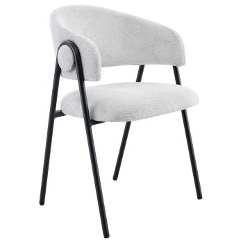 Designer dining chair with beige fabric upholstery and black steel legs, W.55.5 x D.55 x H.80 cm, KYOTO collection