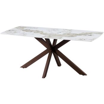 Designer dining table with scratch-resistant ceramic top in beige and pandora colors and walnut-effect metal legs, L.180 x W.90 x H.76 cm, ONTARIO collection