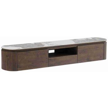 MAYFAIR collection designer TV stand in walnut-colored MDF with a ceramic top (W 200 x D 40 x H 35 cm).