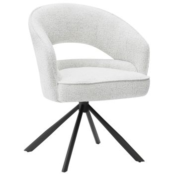 JENNIE collection 360° swivel designer dining chair, featuring beige fabric upholstery, black steel legs, and pocket springs – W 62 x D 63 x H 86 cm